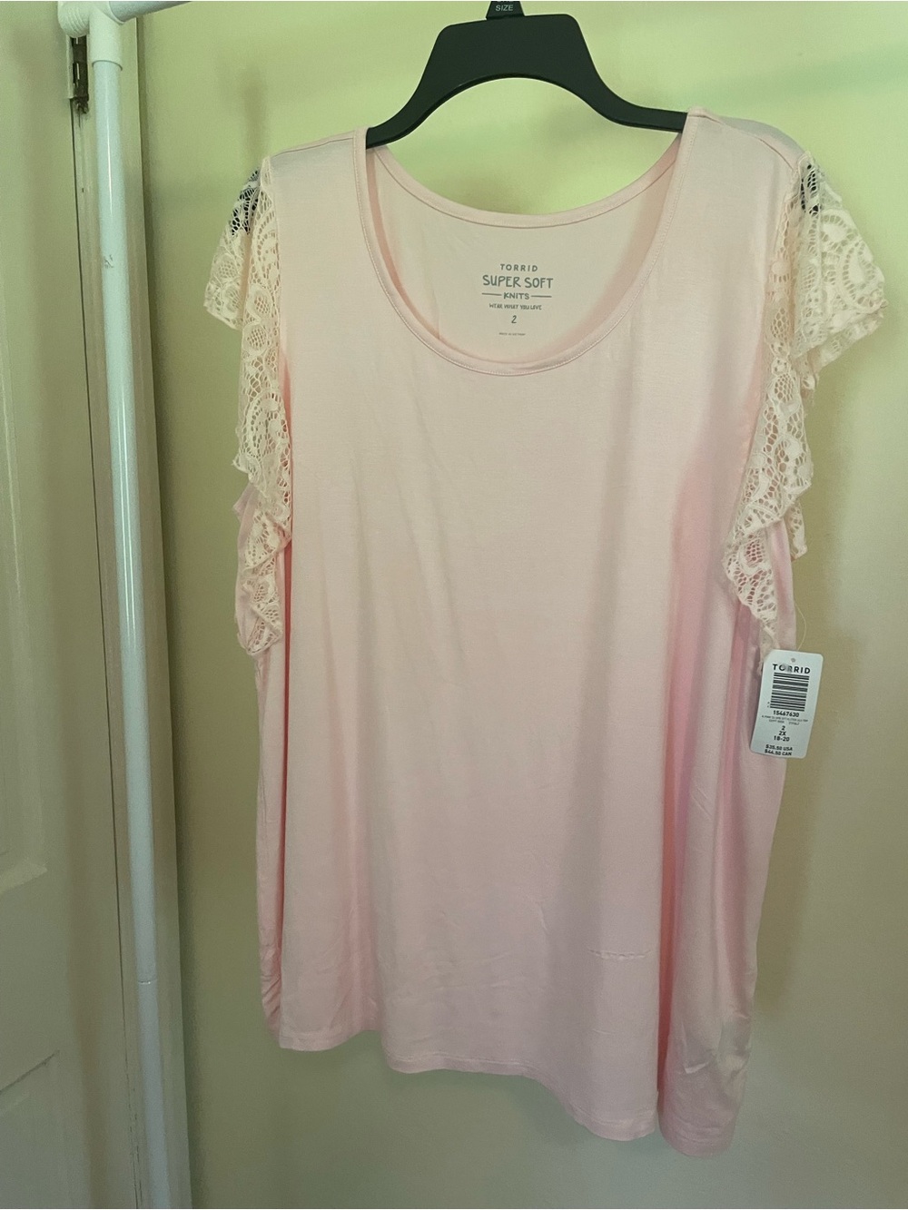 NWT Torrid Light Pink Lace Flutter Sleeve Scoop Neck Top. 2X.